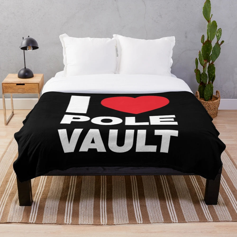 A cozy plush blanket featuring a red heart design for pole vault lovers