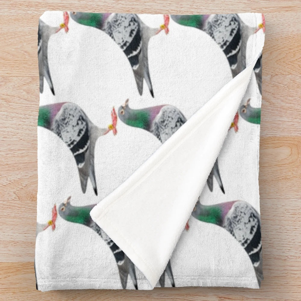 Soft, plush blanket featuring a racing pigeon design for bird and sports enthusiasts