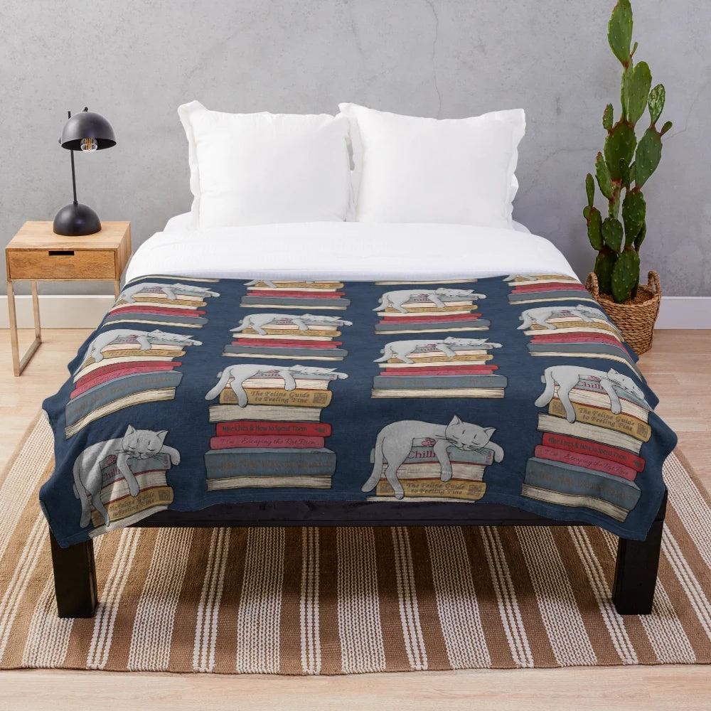 Plush blanket with cat nap design