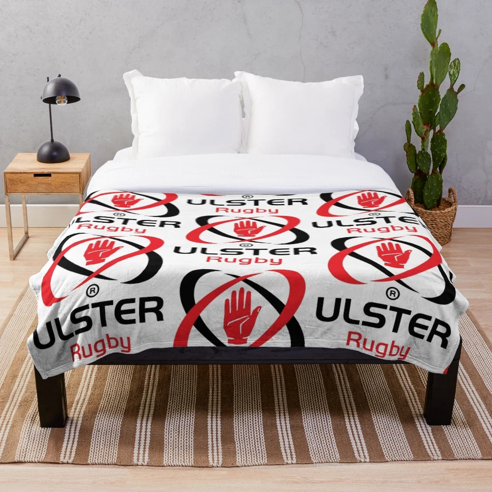 Soft and plush blanket with rugby-inspired design