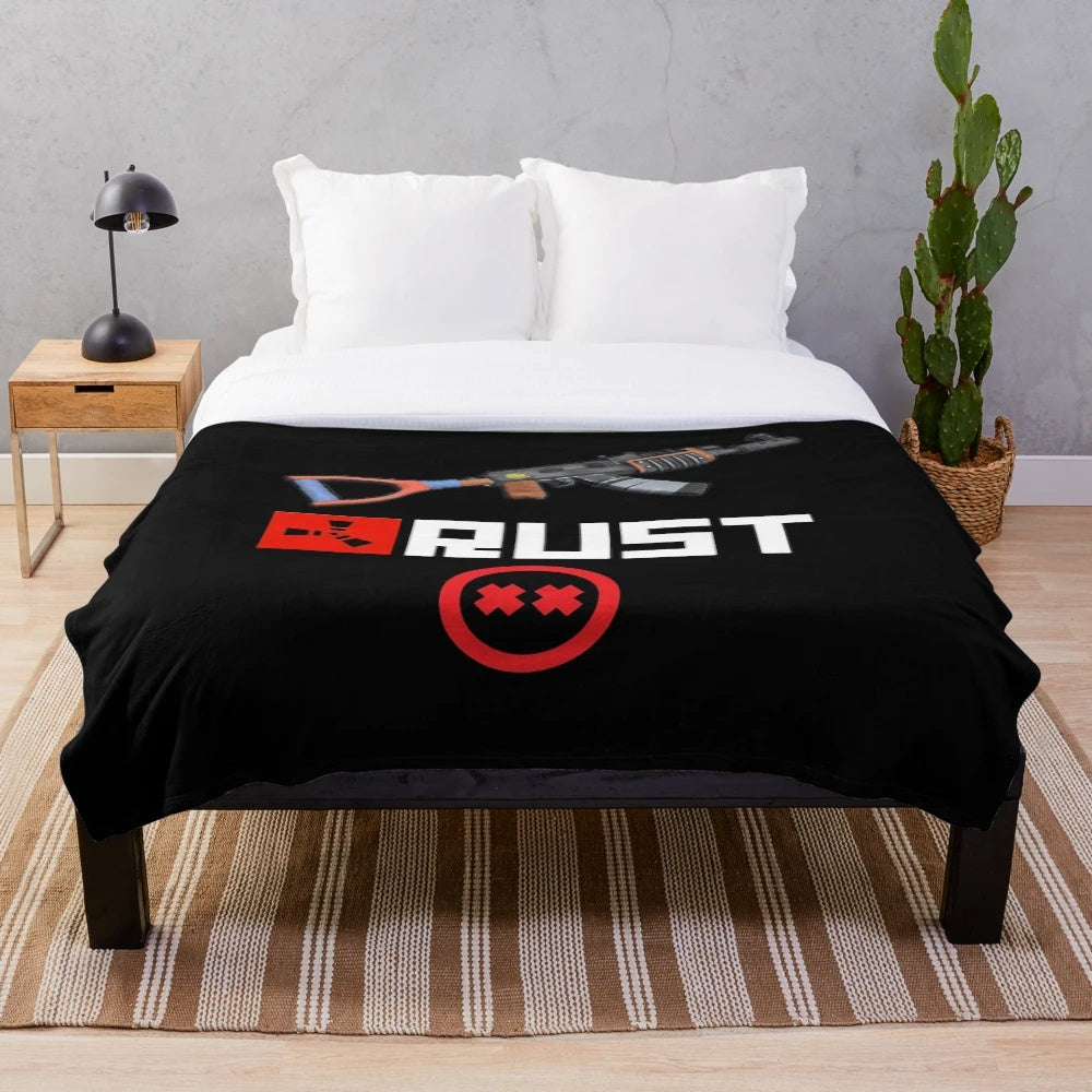 Rust game-themed plush blanket featuring a cozy and soft design