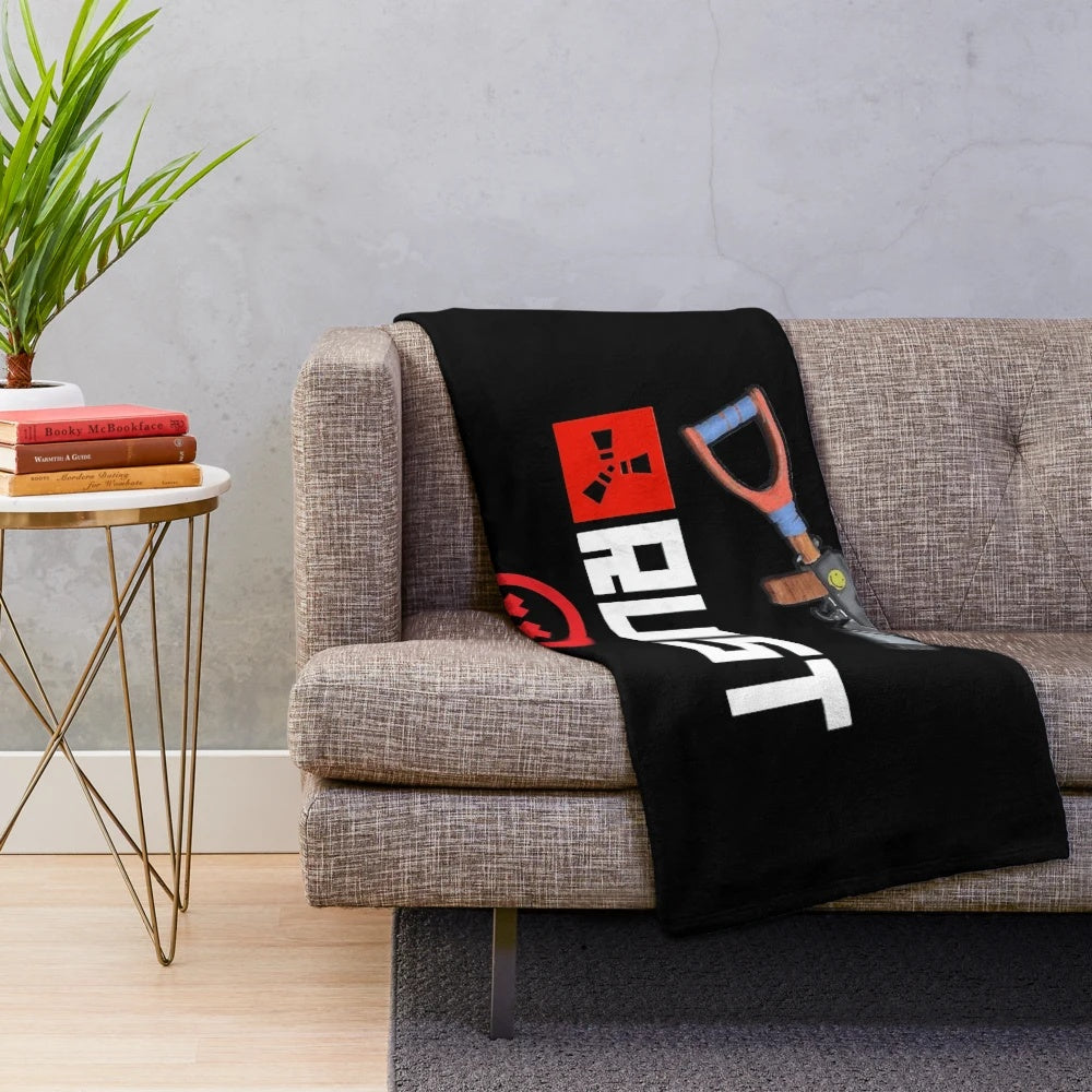 Rust game-themed plush blanket featuring a cozy and soft design