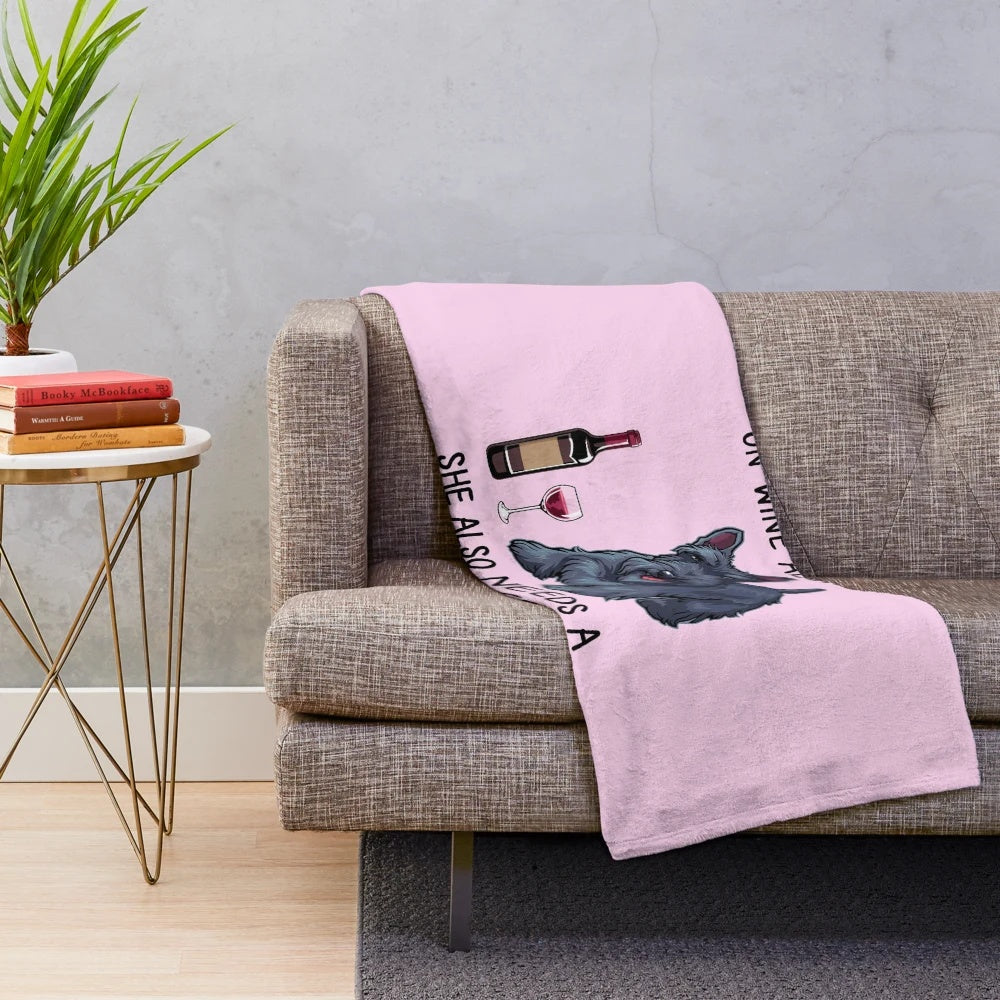 Soft and Warm Plush Blanket with Cute Scottish Terrier and Wine Design