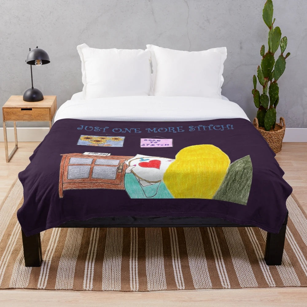 Plush blanket featuring sewing and stitching design