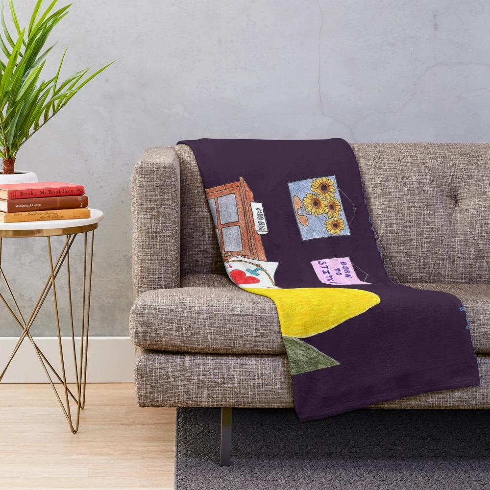 Plush blanket featuring sewing and stitching design