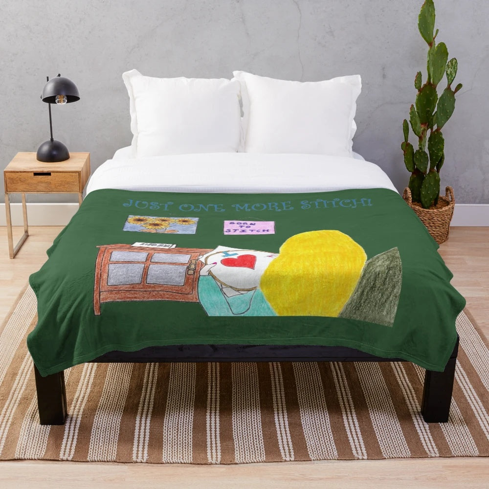Sewing-themed plush blanket featuring a cozy design