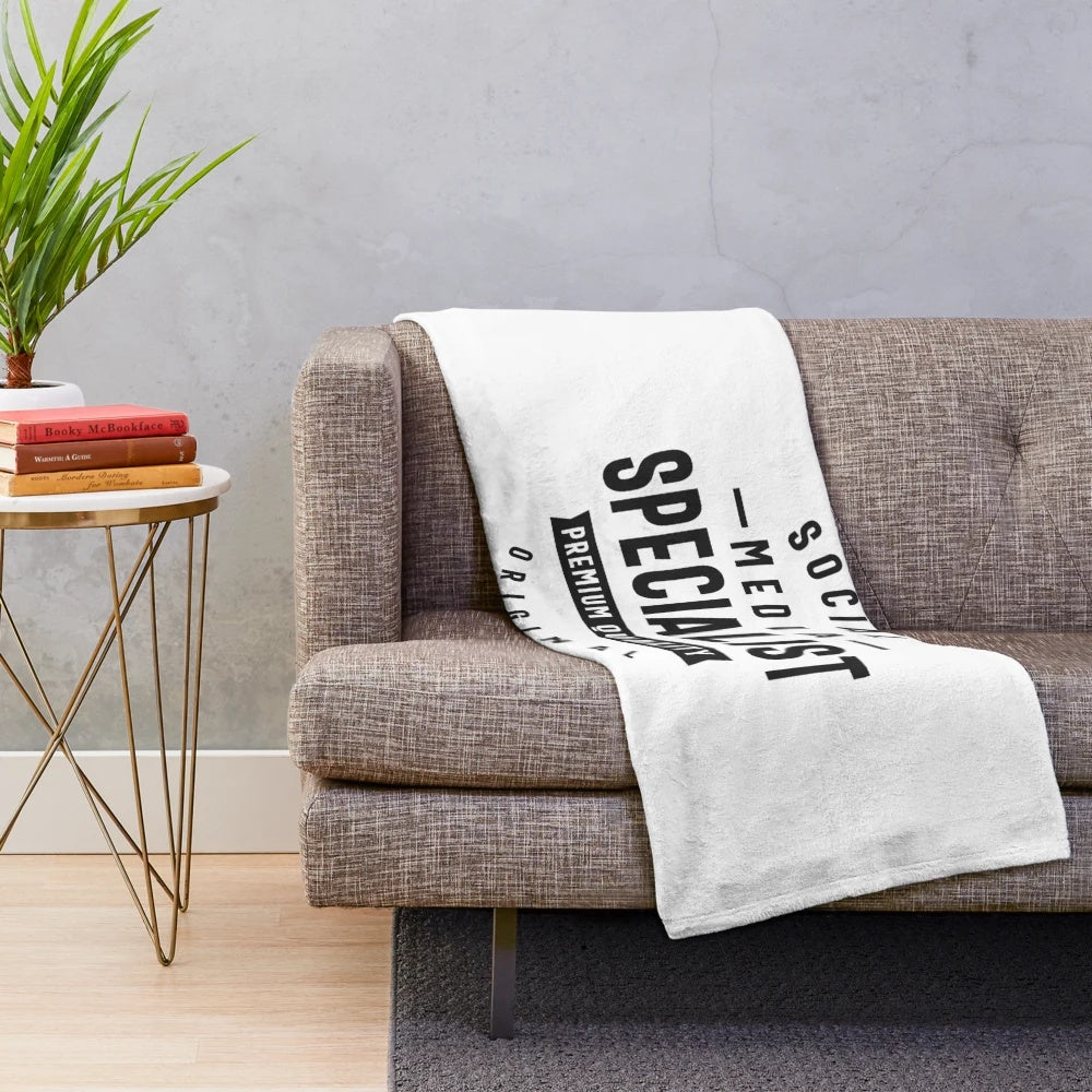 Plush blanket with the text "Social Media Specialist