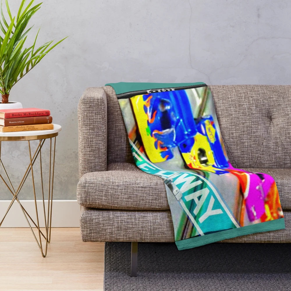 Plush blanket featuring speedway slot cars design
