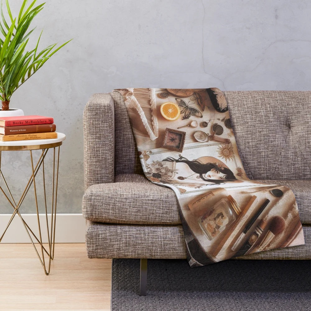 Cozy plush blanket in summer to autumn aesthetic colors and patterns