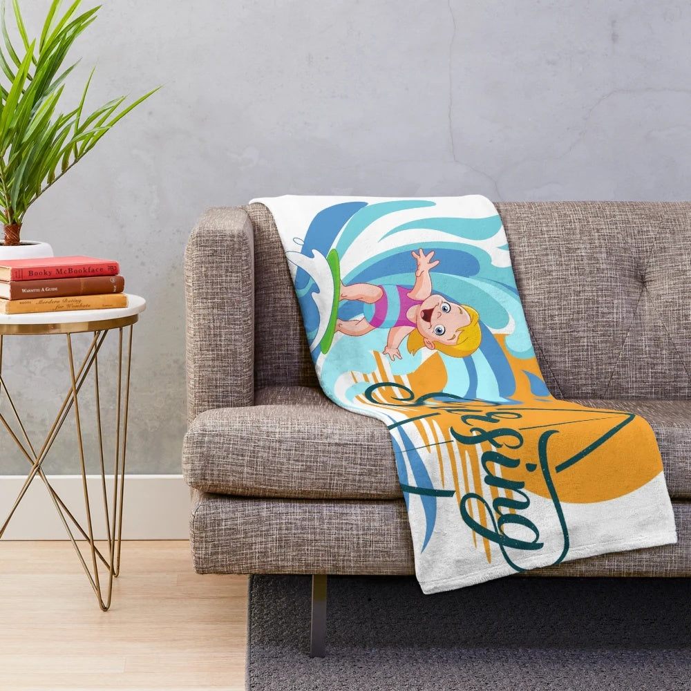 Plush blanket featuring a surfing mom design