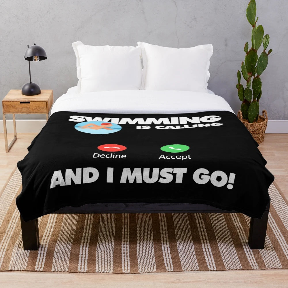 Plush blanket with a funny swimming quote and design