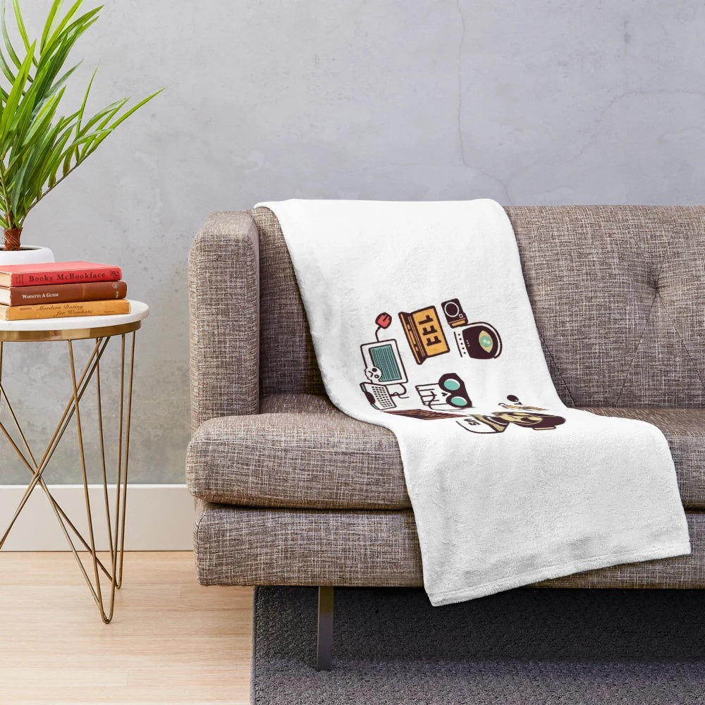 Plush blanket with a playful and witty tech-inspired design