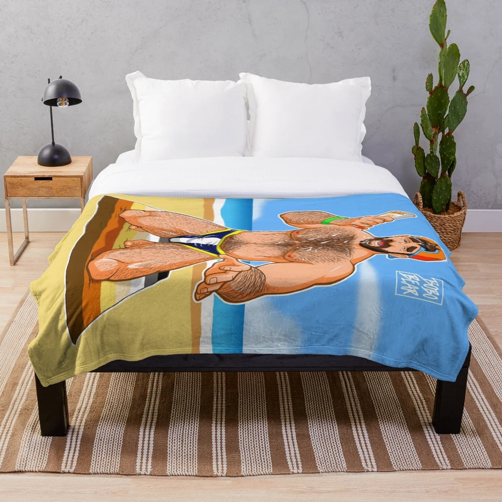 Plush blanket featuring a gay bear design