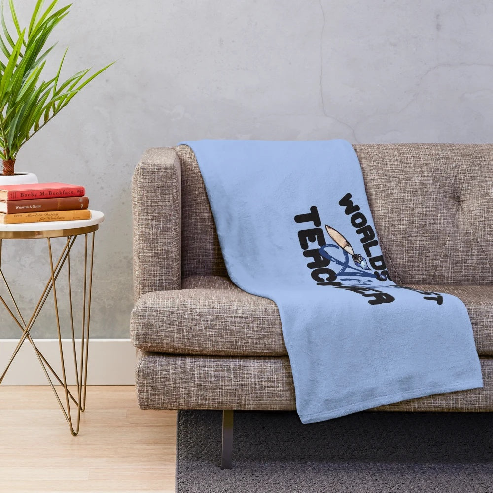 Soft, plush blanket with "World's Best Art Teacher" design