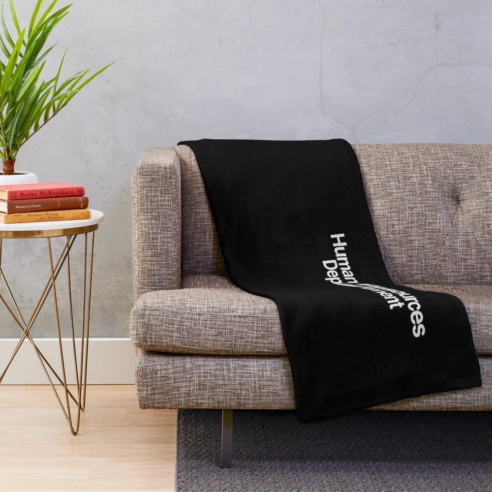 Soft and snuggly plush blanket with a human resources theme for office or home