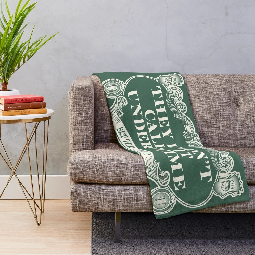 Green plush blanket with sports betting and casino-themed design