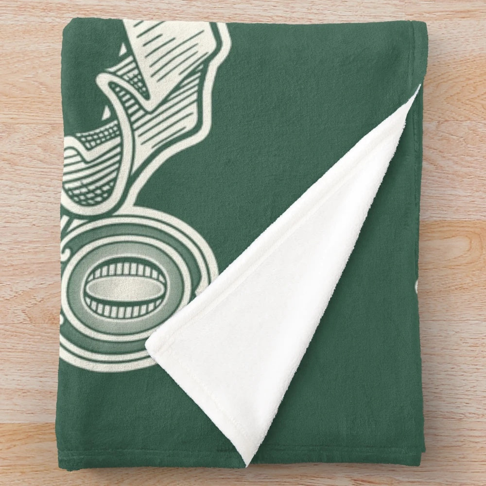 Green plush blanket with sports betting and casino-themed design
