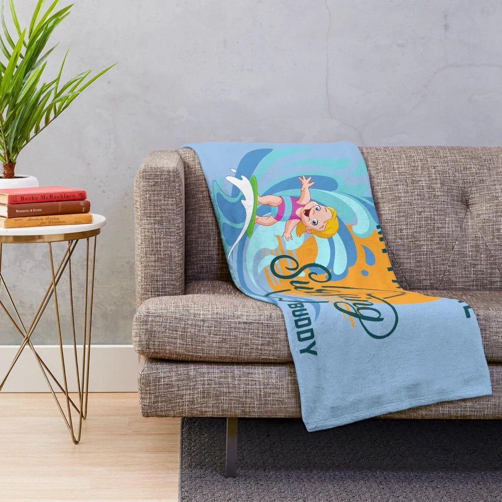 Plush blanket with the text "MY FAVORITE SURFING BUDDY CALLS ME DAD