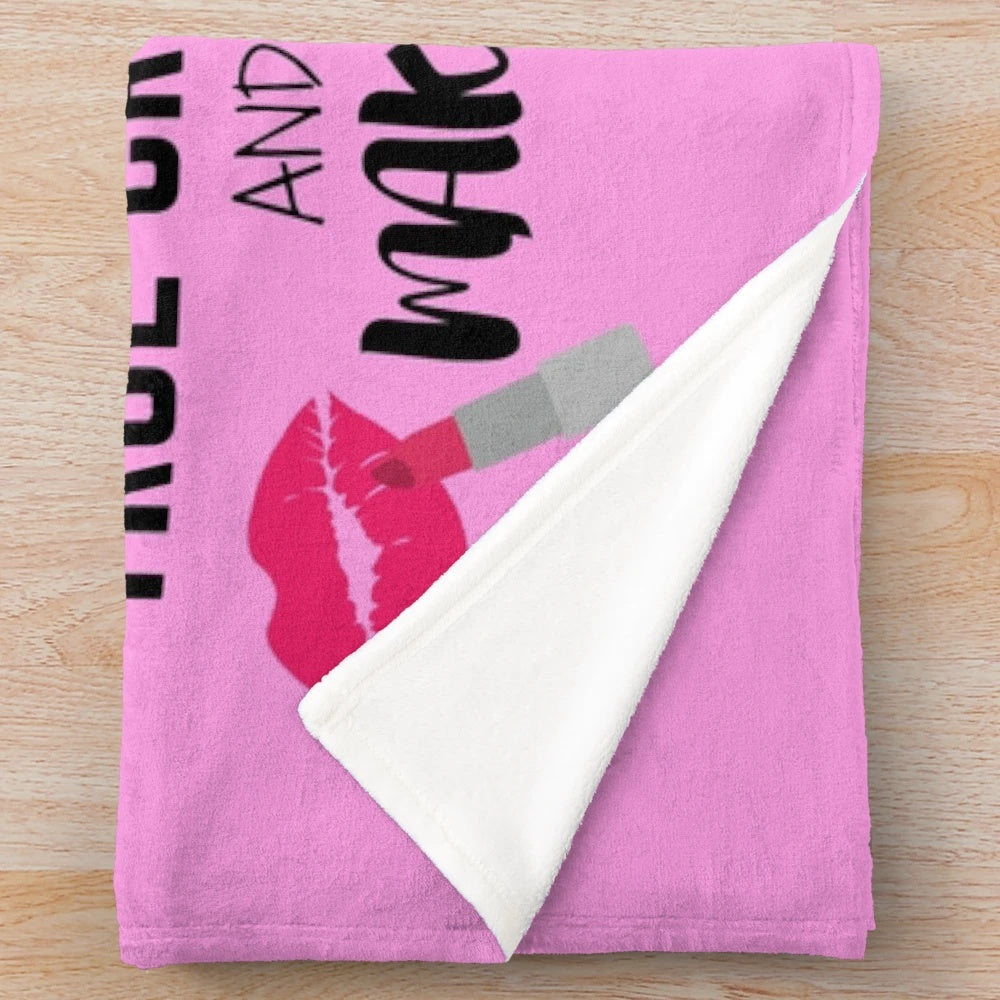 Plush blanket with text "My Hobbies Include True Crime and Makeup