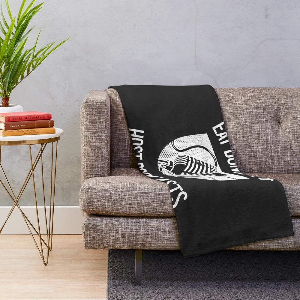 Cozy plush blanket featuring 'Eat Donuts & Host Podcasts' design for true crime podcast enthusiasts
