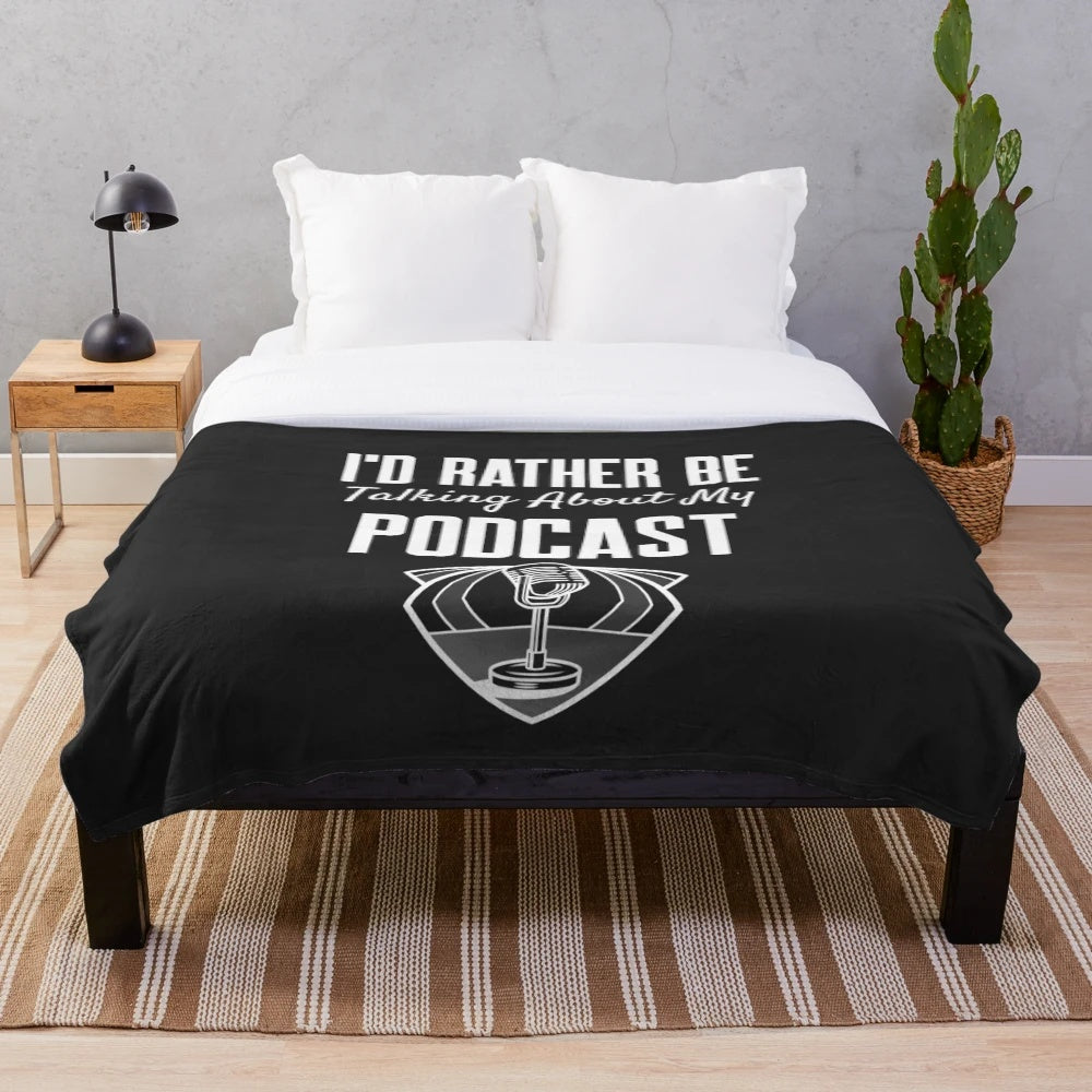 Cozy plush blanket featuring a true crime podcast design