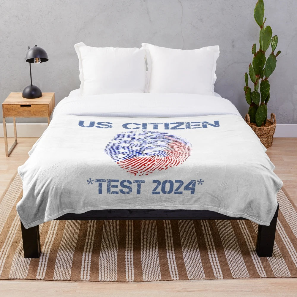 Soft and comfortable plush blanket with various patterns and designs, perfect for studying for the US citizenship test in 2024.