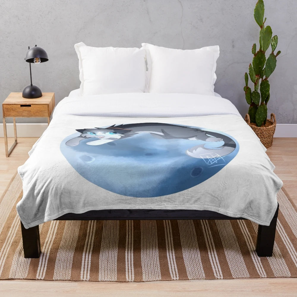Soft and Warm Plush Blanket with Warrior Cat Design