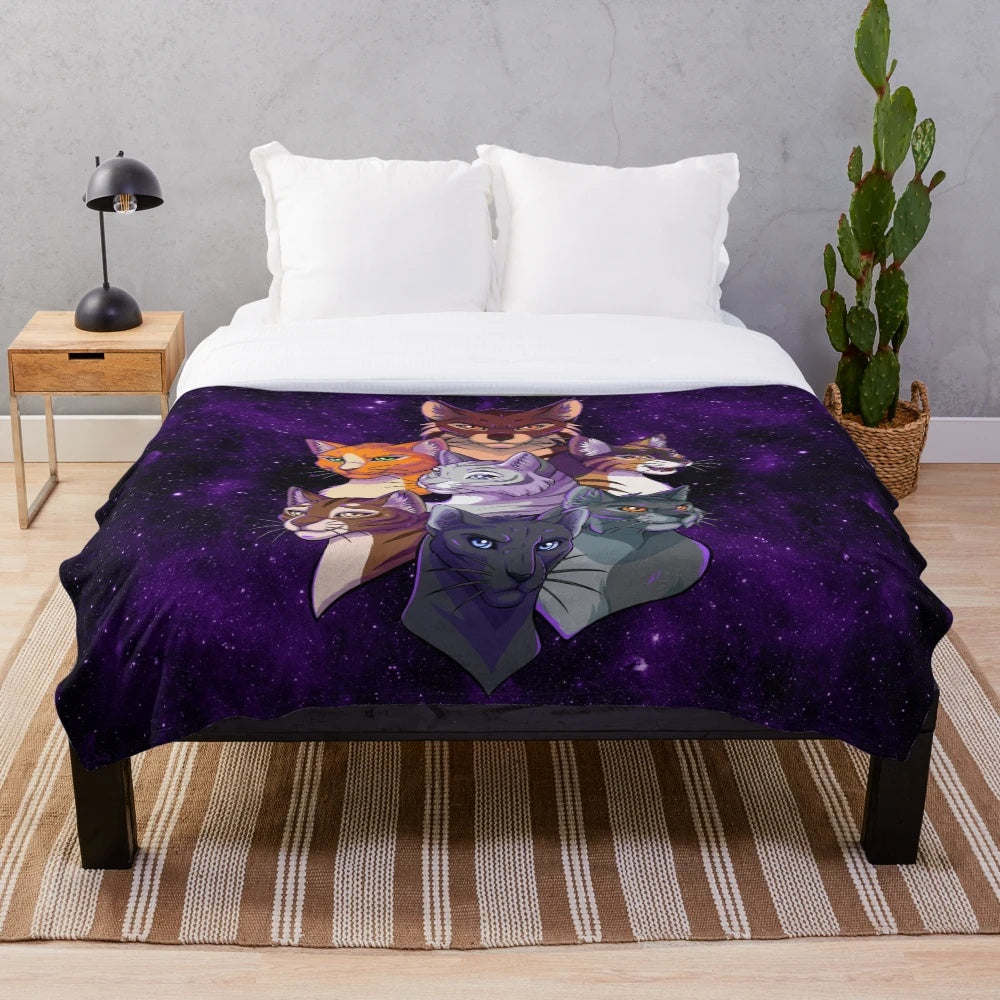 Plush blanket featuring characters from the Warrior Cats series