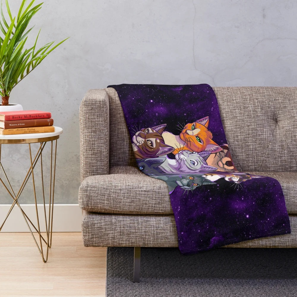 Plush blanket featuring characters from the Warrior Cats series