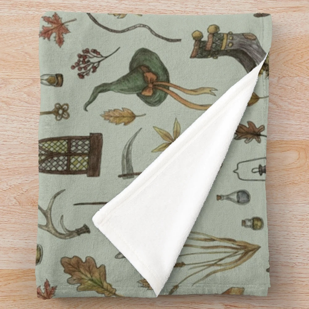 Cozy plush blanket with witchy, gothic, and occult nature-inspired design