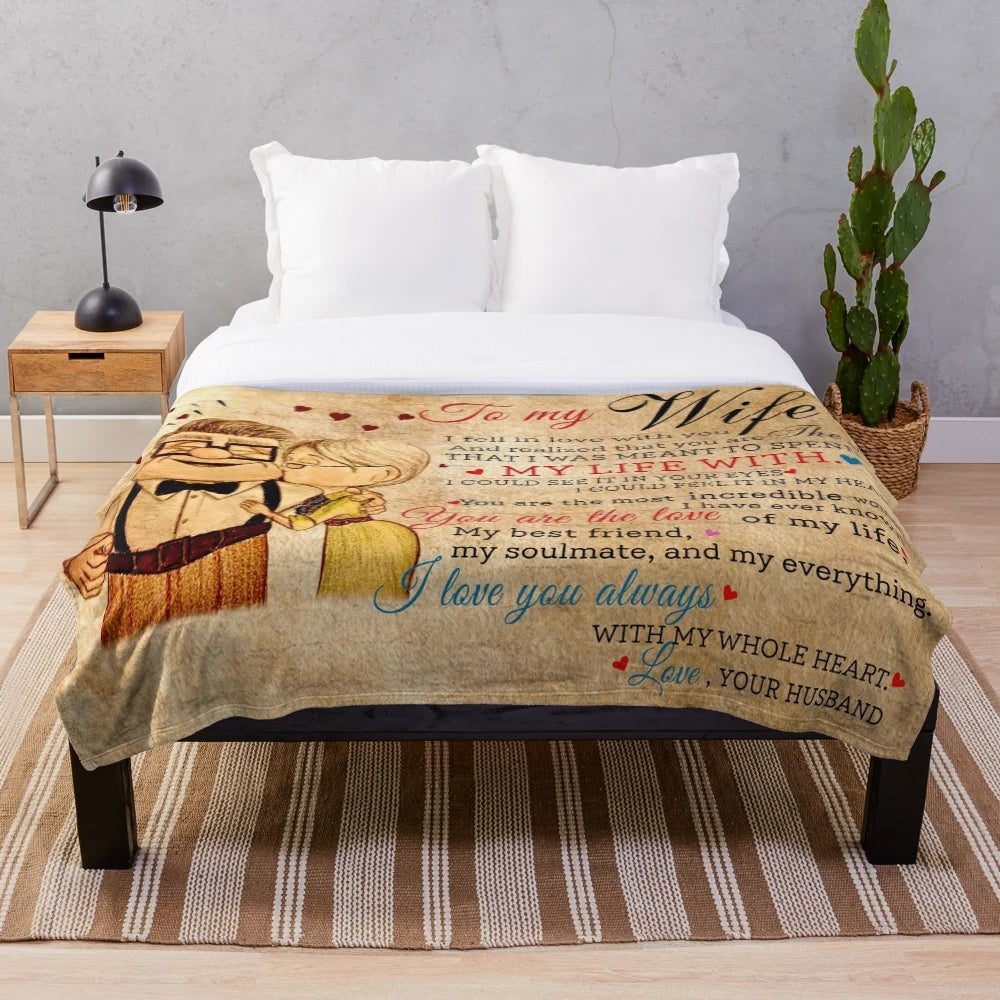 Carl and Ellie plush blanket with romantic love quotes