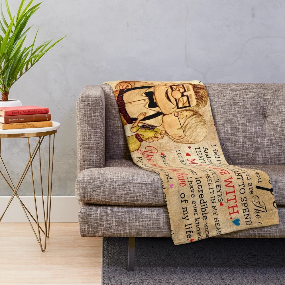 Carl and Ellie plush blanket with romantic love quotes