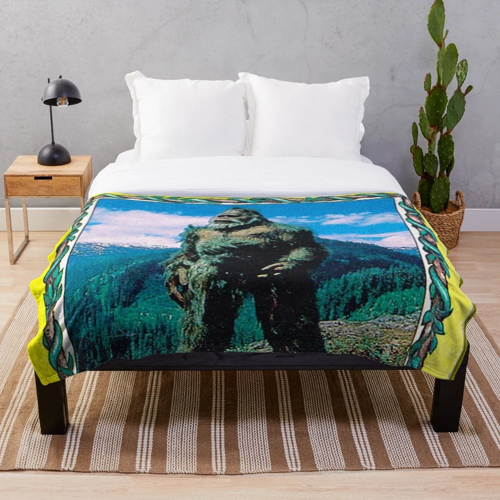 Plush blanket featuring the Sasquatch from the 80s movie 'Harry and the Hendersons