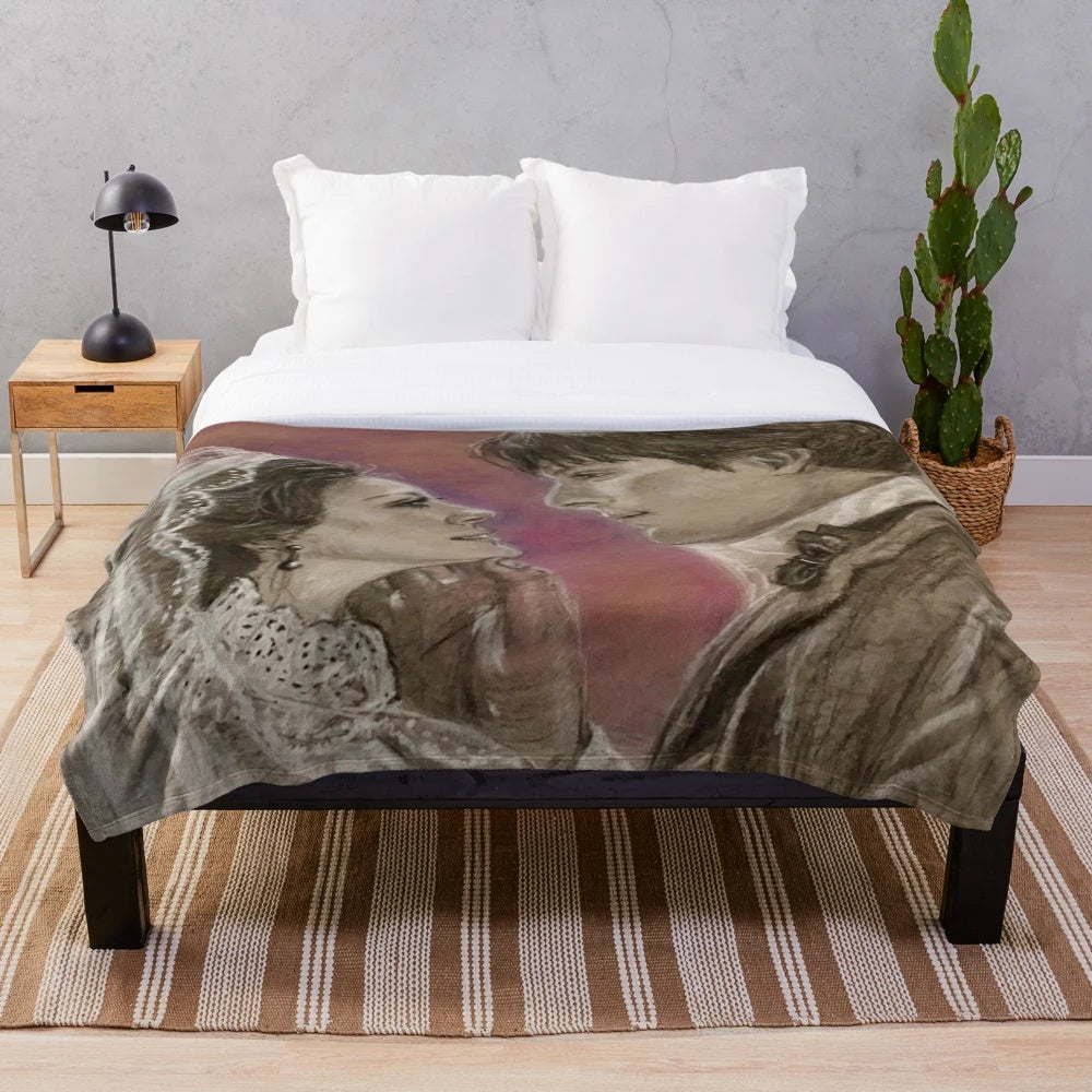 Cozy plush blanket with a vintage couple paper art design