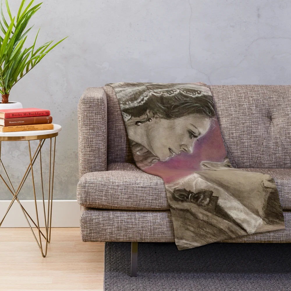 Cozy plush blanket with a vintage couple paper art design