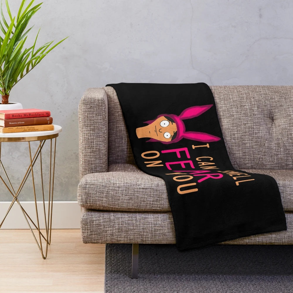Plush blanket with Bobs Burgers inspired "I Can Smell Fear" quote