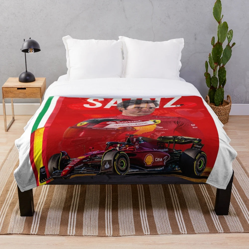 Plush blanket with Carlos Sainz Jr. inspired design