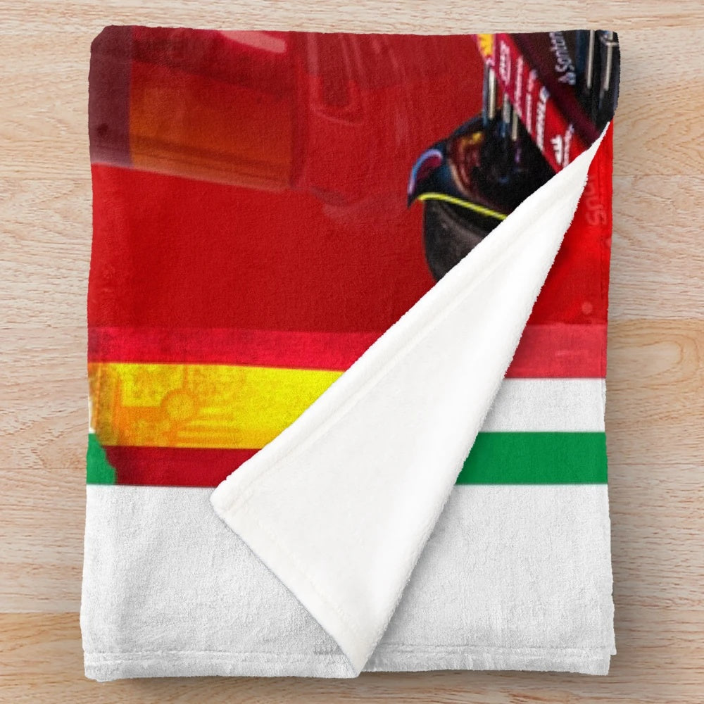 Plush blanket with Carlos Sainz Jr. inspired design