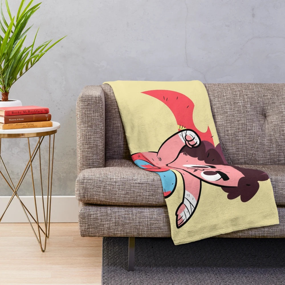 Plush blanket featuring comedy movie characters and wrestling-inspired designs