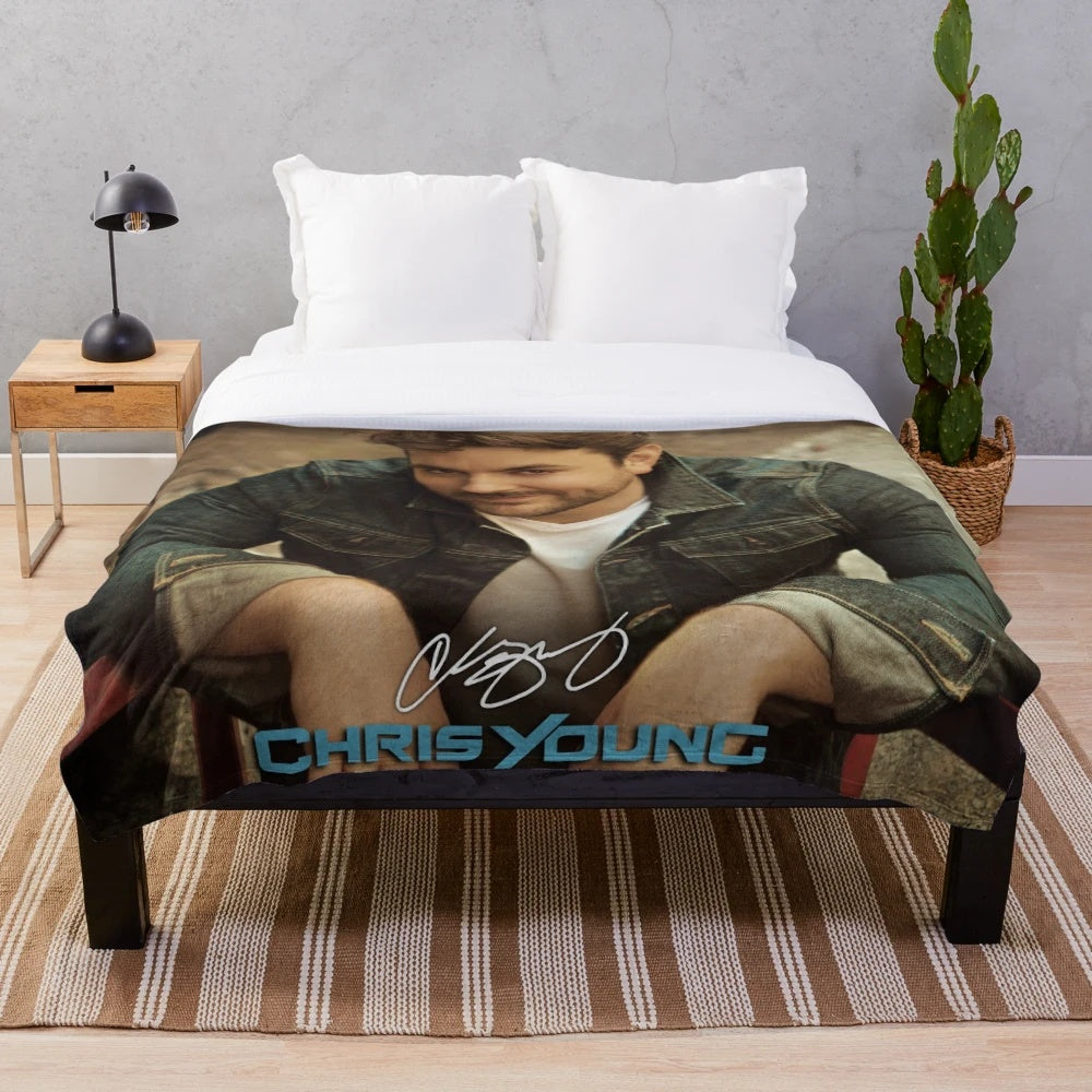 Chris Young Signature Plush Blanket with Vintage Country Artwork