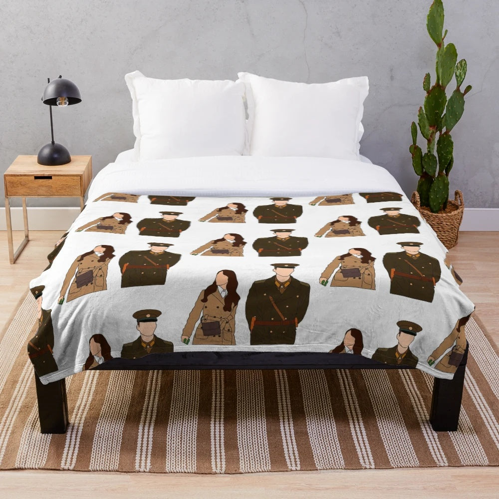 Crash Landing on You Themed Plush Blanket with Digital Illustration