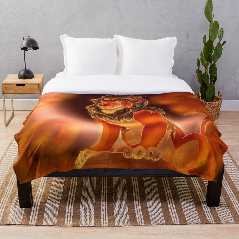 Plush blanket featuring a lion design with a mane and full moon backdrop