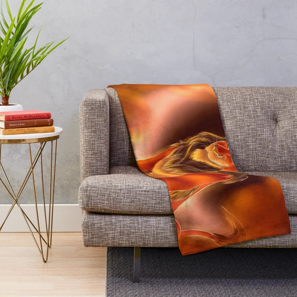 Plush blanket featuring a lion design with a mane and full moon backdrop