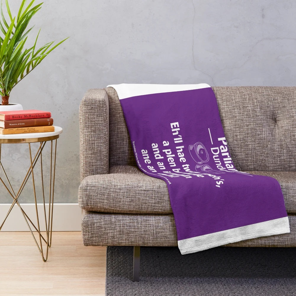 Plush blanket with Dundee accent and cultural elements