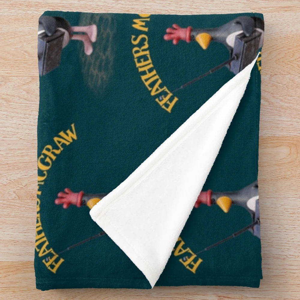 Plush blanket featuring Feathers McGraw, the iconic character from the Wallace & Gromit animated movies
