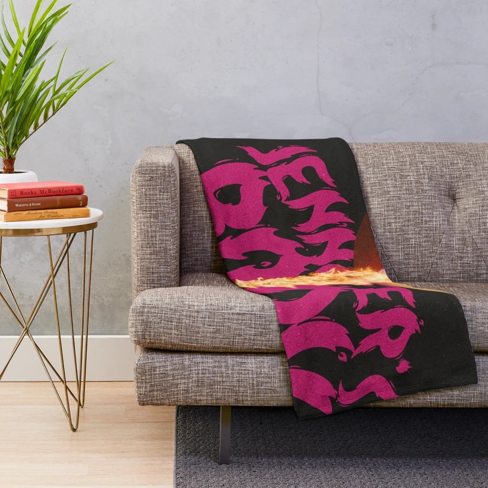 Plush blanket with a movie-inspired feminist design