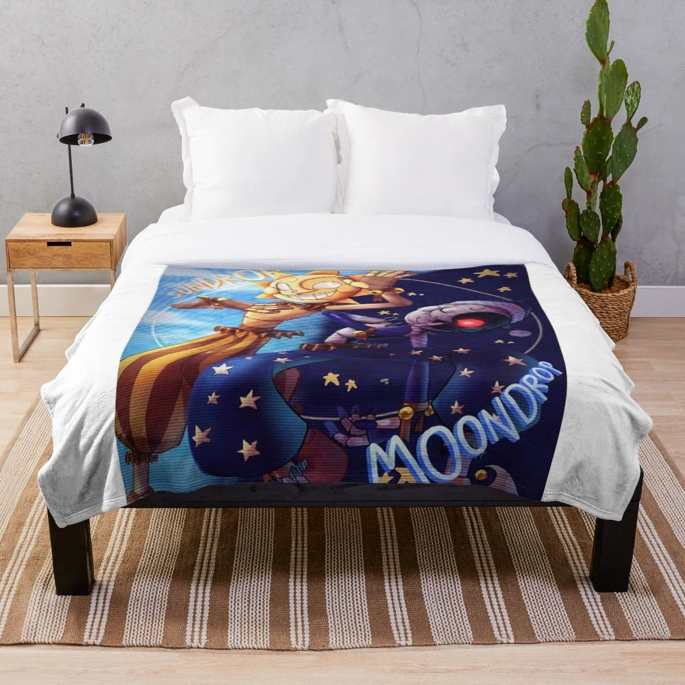Plush blanket featuring Moondrop and Sunnydrop from FNAF Security Breach