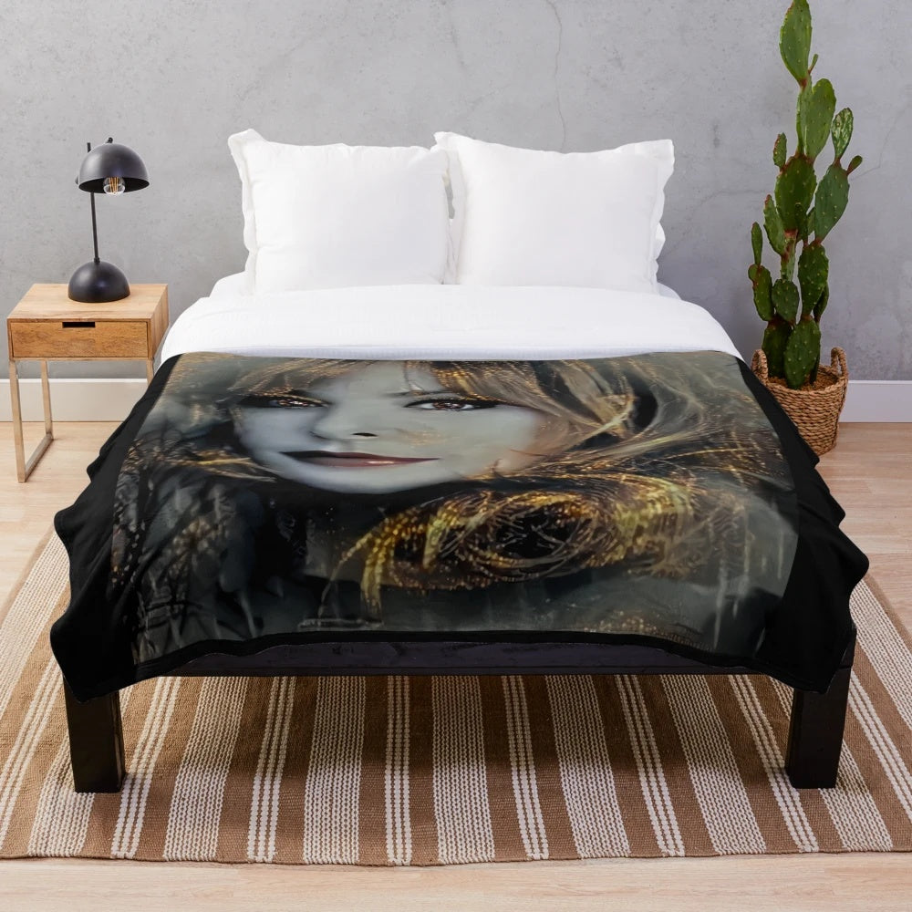 Plush blanket featuring the image of French singer Mylène Farmer