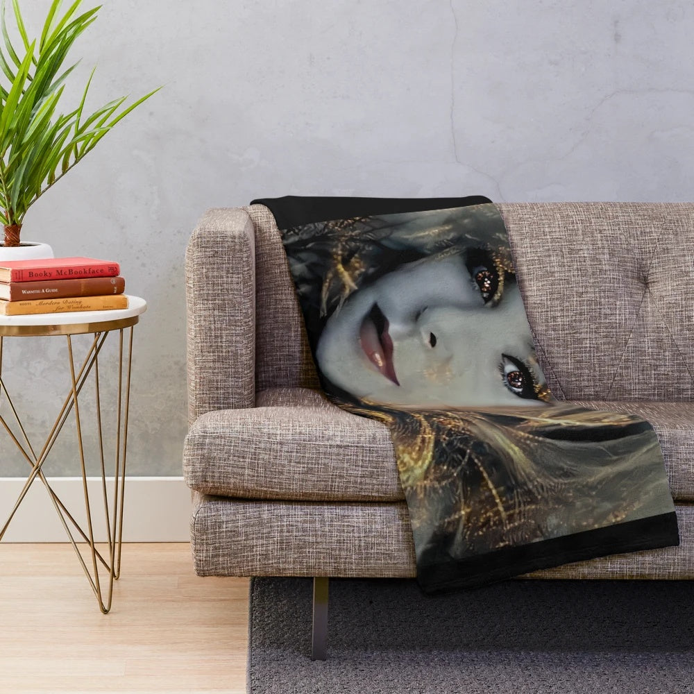Plush blanket featuring the image of French singer Mylène Farmer