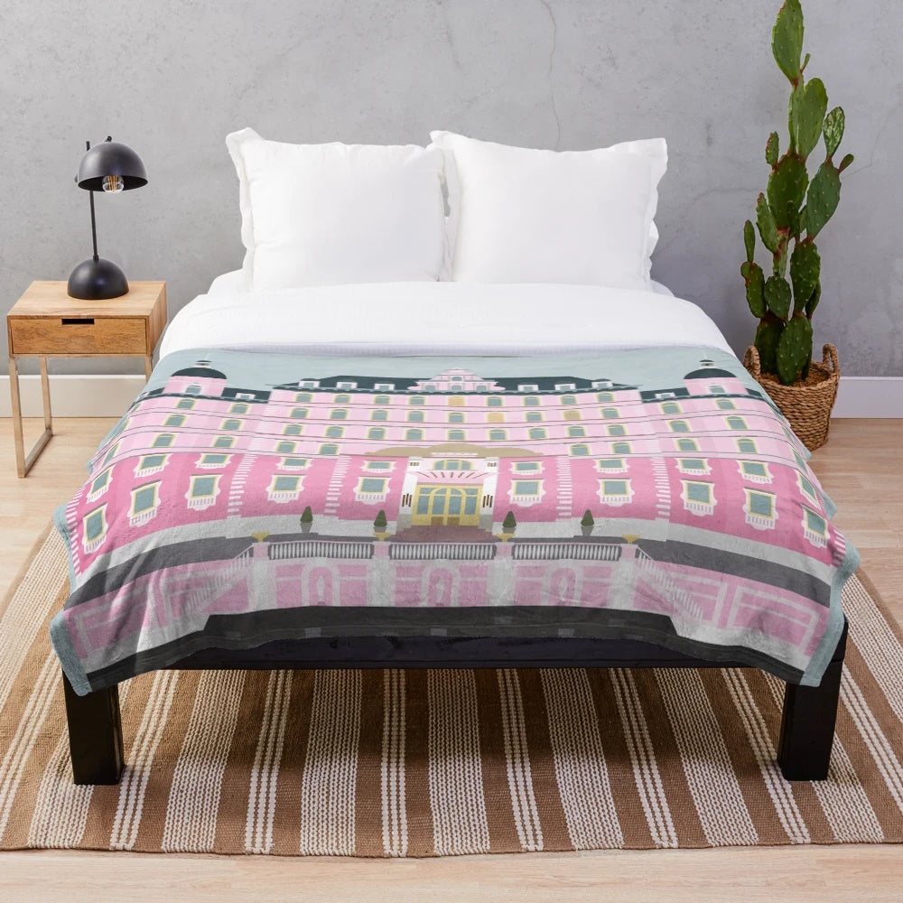 Grand Budapest Hotel inspired plush blanket with minimalist design